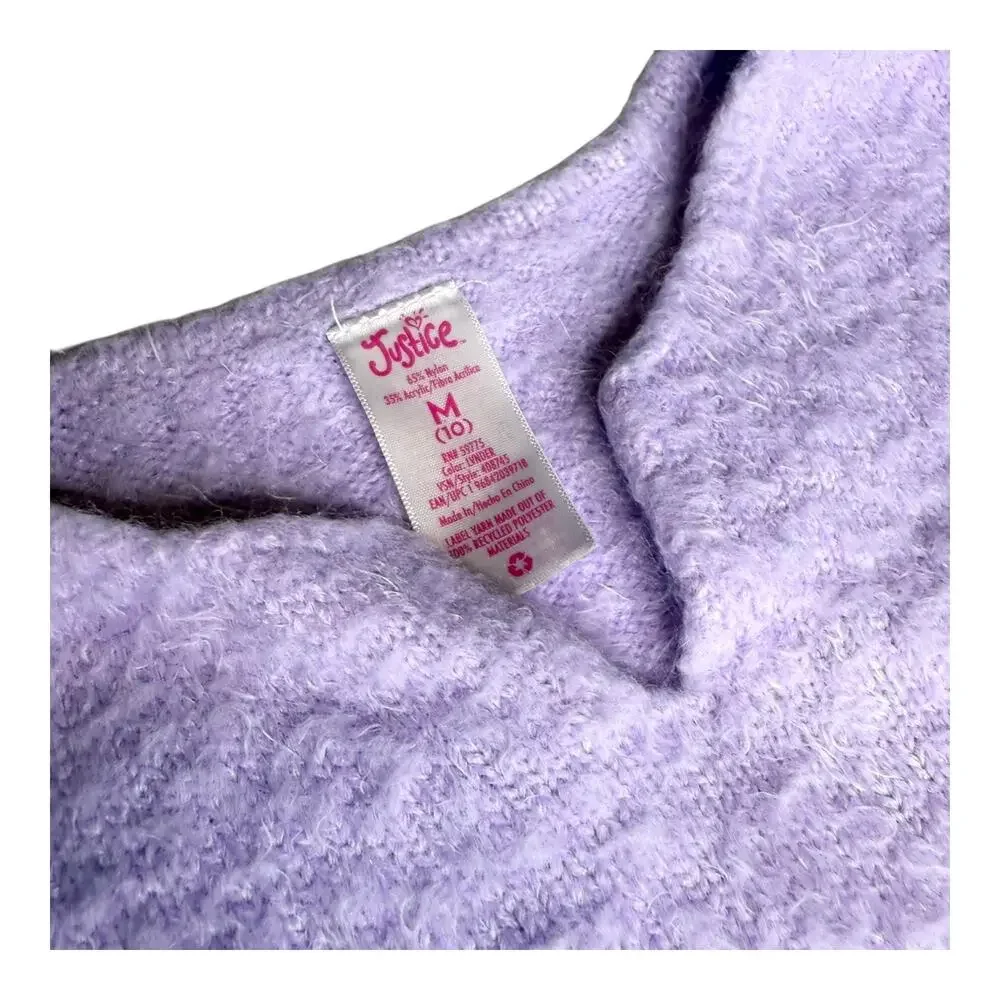 Justice Girl Faux Cashmere Sweater Shirt Girls M 10 Purple Oversized Notch Neck